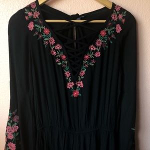flower embroidered black romper